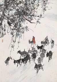 黄胄 1962年作 秋山牧归 立轴